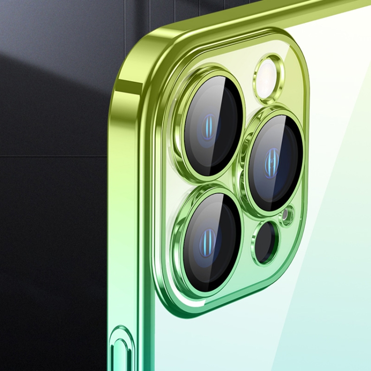 For iPhone 13 Pro Max Transparent Electroplated PC Gradient Phone Case (Cyan-blue Green) For iPhone 13 Pro Max Transparent Electroplated PC Gradient Phone Case (Cyan-blue Green)