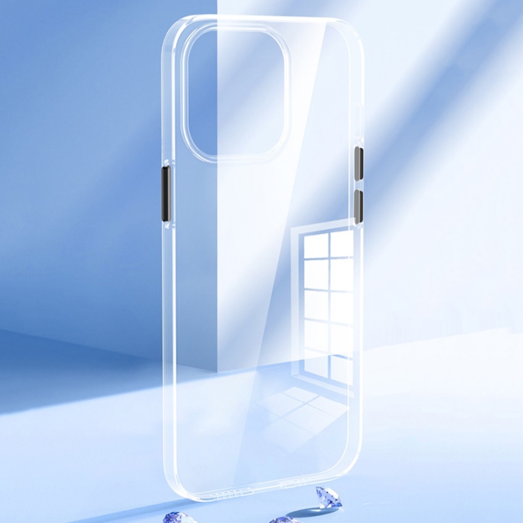 For iPhone 13 Pro Max Transparent PC Metal Button Phone Case (Transparent) For iPhone 13 Pro Max Transparent PC Metal Button Phone Case (Transparent)