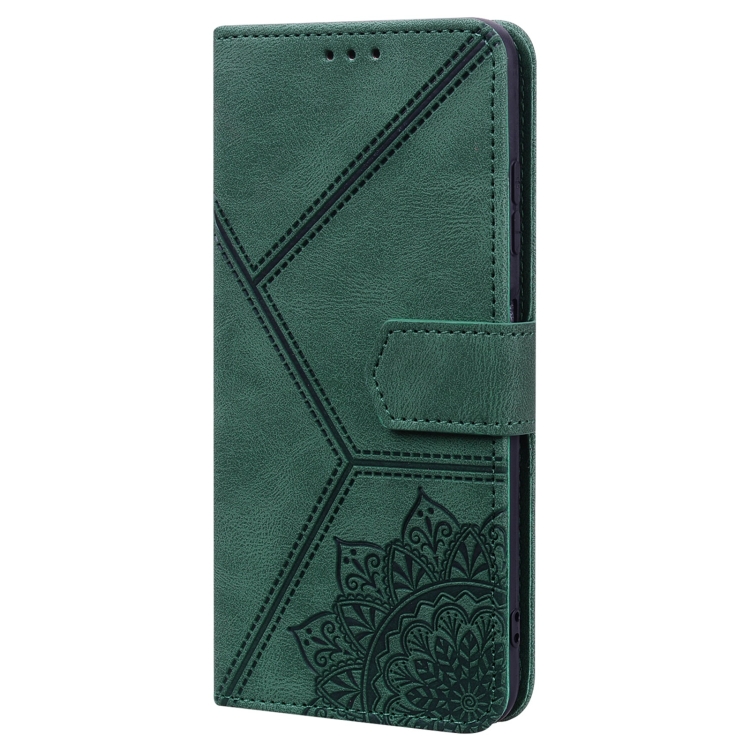 For Samsung Galaxy S22 5G Geometric Mandala Embossed Leather Phone Case(Green)