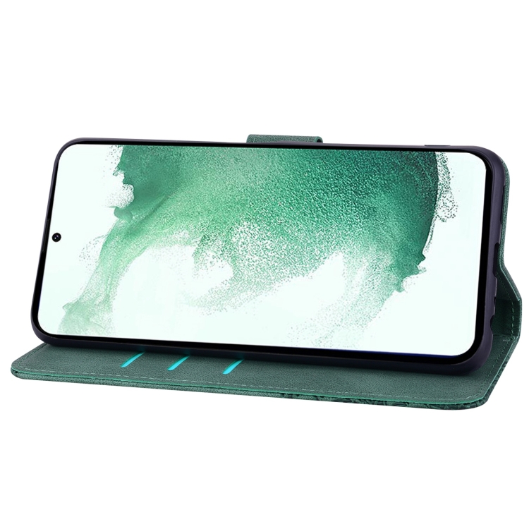 For Samsung Galaxy S22 5G Geometric Mandala Embossed Leather Phone Case(Green)