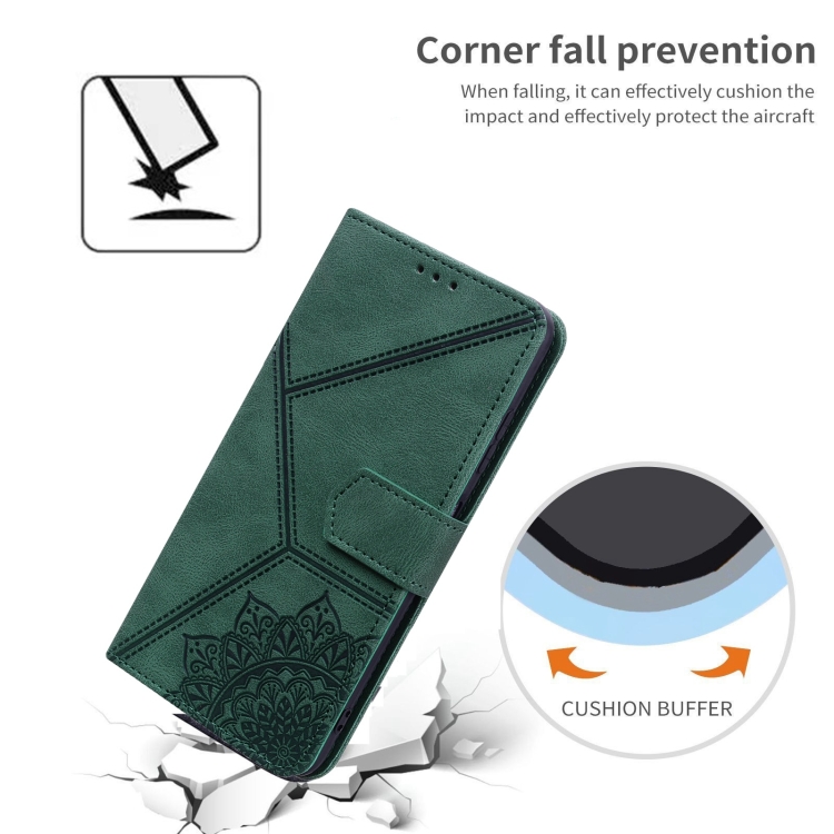 For Samsung Galaxy S22 5G Geometric Mandala Embossed Leather Phone Case(Green)