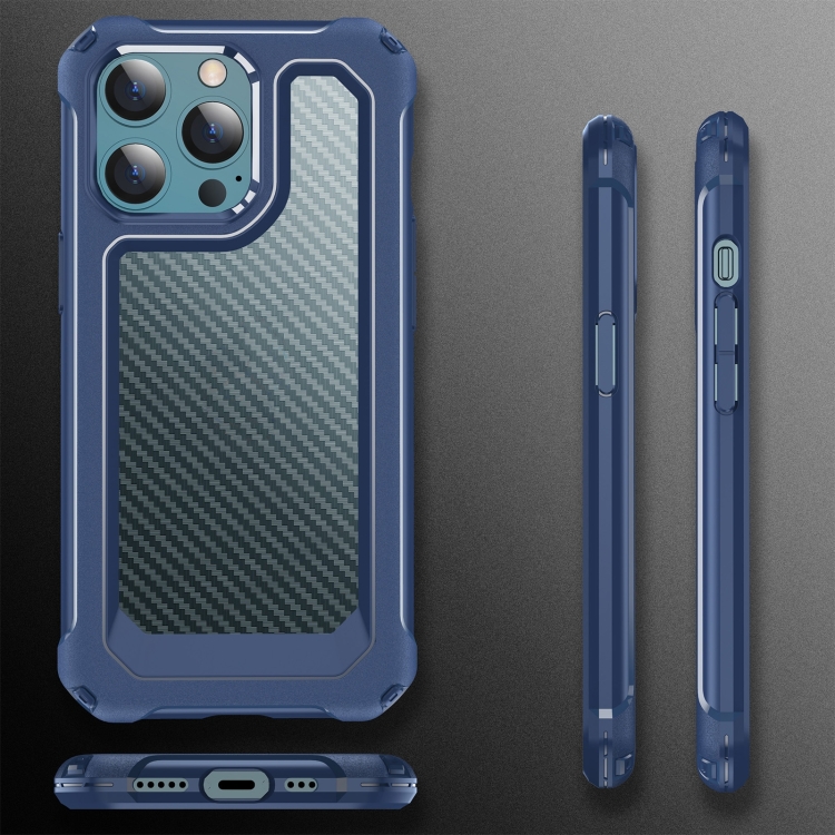 For iPhone 14 Pro Shockproof PC + Carbon Fiber Texture TPU Armor Phone Case(Blue) For iPhone 14 Pro Shockproof PC + Carbon Fiber Texture TPU Armor Phone Case(Blue)