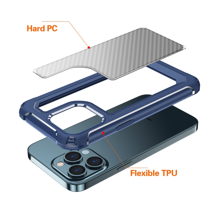 For iPhone 14 Shockproof PC + Carbon Fiber Texture TPU Armor Phone Case (Blue) For iPhone 14 Shockproof PC + Carbon Fiber Texture TPU Armor Phone Case (Blue)