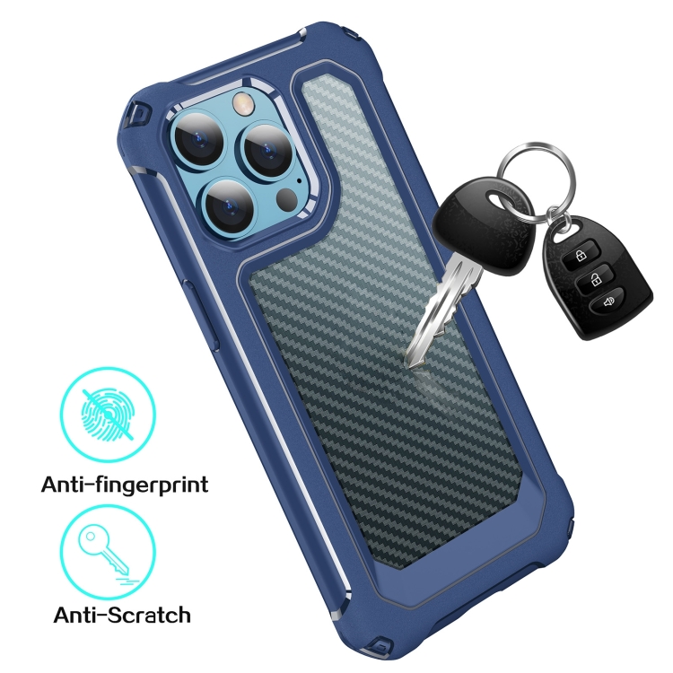 For iPhone 14 Shockproof PC + Carbon Fiber Texture TPU Armor Phone Case (Blue) For iPhone 14 Shockproof PC + Carbon Fiber Texture TPU Armor Phone Case (Blue)
