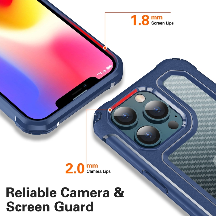 For iPhone 14 Shockproof PC + Carbon Fiber Texture TPU Armor Phone Case (Blue) For iPhone 14 Shockproof PC + Carbon Fiber Texture TPU Armor Phone Case (Blue)