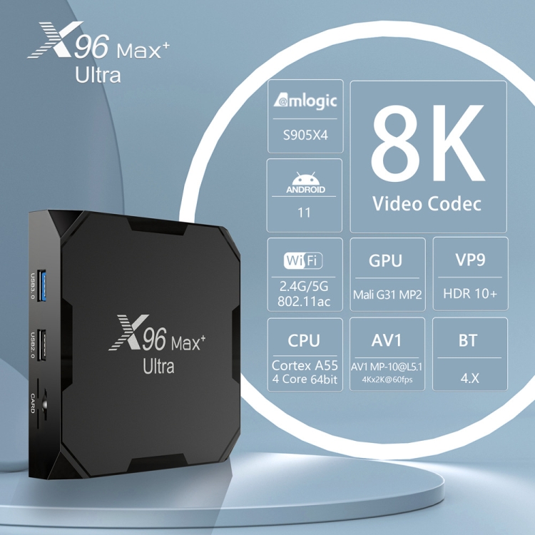 X96 MAX+ Ultra 4GB+ 32GB Amlogic S905X4 8K Smart TV Box Android 11.0 Media Player, Tipo de enchufe: Au Plug - 1
