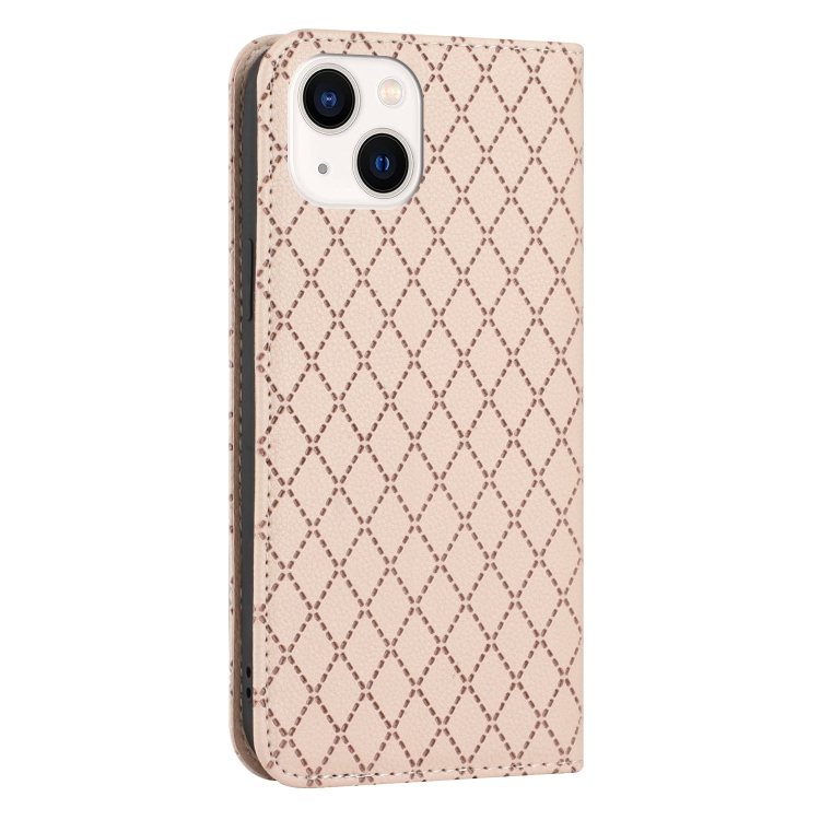 For iPhone 14 S11 RFID Diamond Lattice Flip Leather Phone Case (Light Pink)