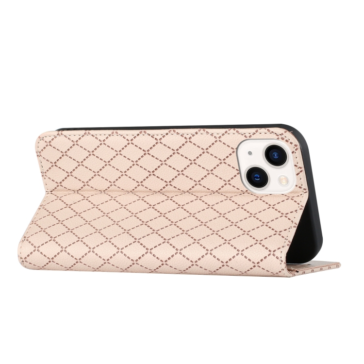For iPhone 14 S11 RFID Diamond Lattice Flip Leather Phone Case (Light Pink)