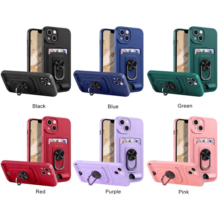 For iPhone 14 Plus Ring Kickstand Card Wallet TPU Phone Case (Pink) For iPhone 14 Plus Ring Kickstand Card Wallet TPU Phone Case (Pink)
