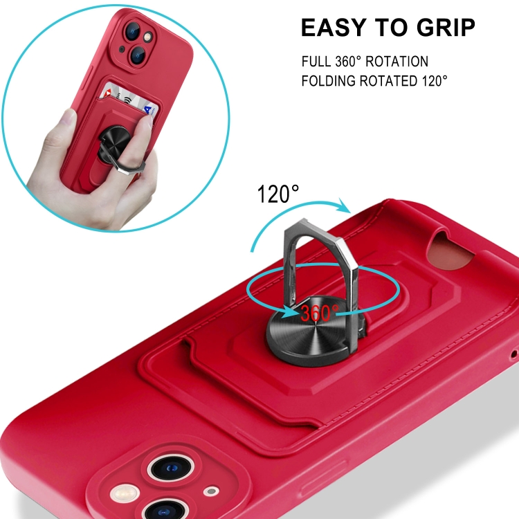 For iPhone 14 Plus Ring Kickstand Card Wallet TPU Phone Case (Pink) For iPhone 14 Plus Ring Kickstand Card Wallet TPU Phone Case (Pink)
