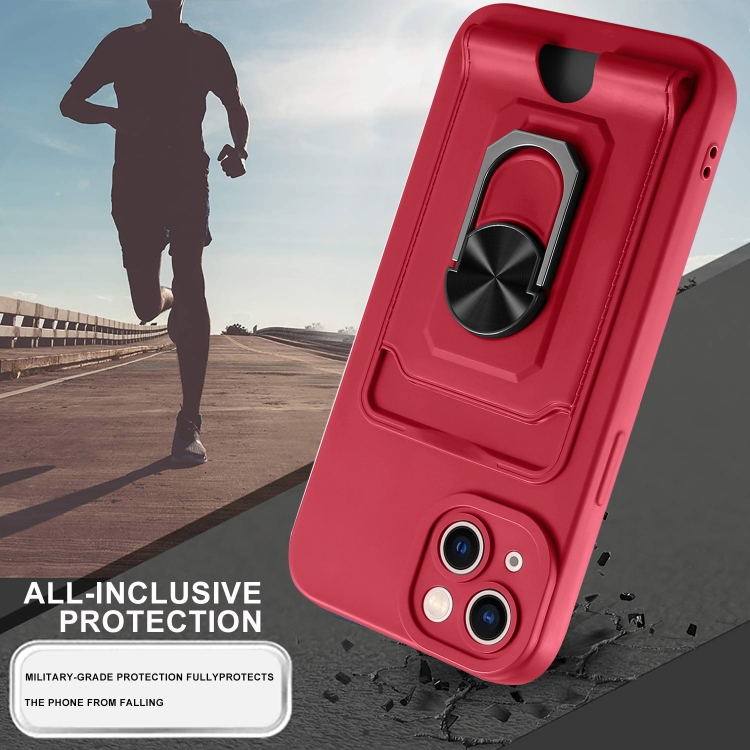 For iPhone 14 Plus Ring Kickstand Card Wallet TPU Phone Case (Pink) For iPhone 14 Plus Ring Kickstand Card Wallet TPU Phone Case (Pink)