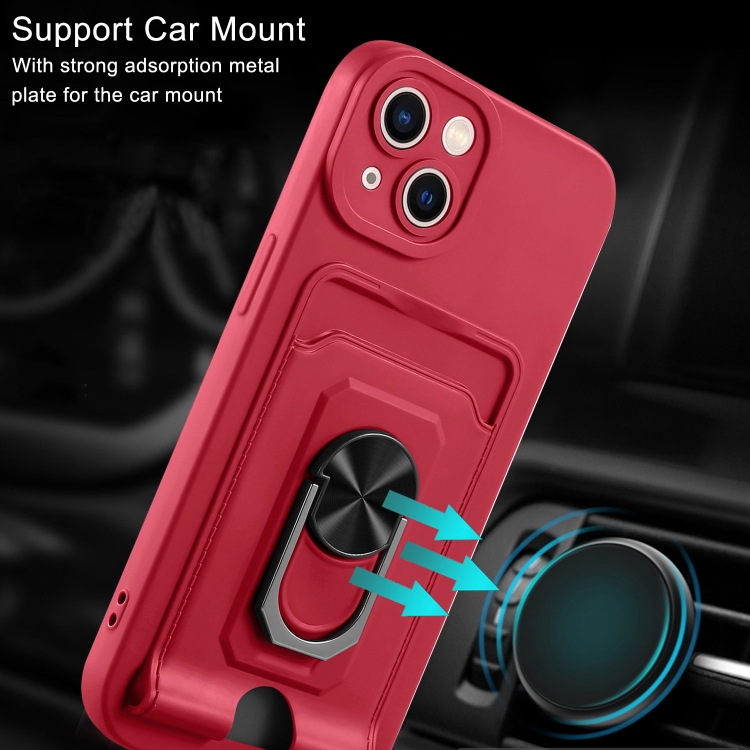 For iPhone 14 Plus Ring Kickstand Card Wallet TPU Phone Case (Pink) For iPhone 14 Plus Ring Kickstand Card Wallet TPU Phone Case (Pink)