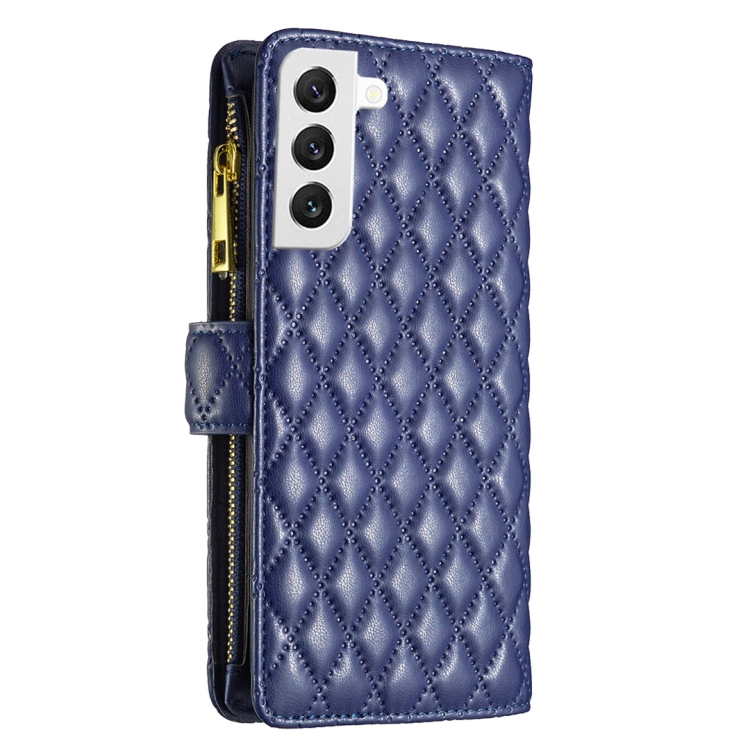 For Samsung Galaxy S22 5G Diamond Lattice Zipper Wallet Leather Flip Phone Case(Blue) For Samsung Galaxy S22 5G Diamond Lattice Zipper Wallet Leather Flip Phone Case(Blue)