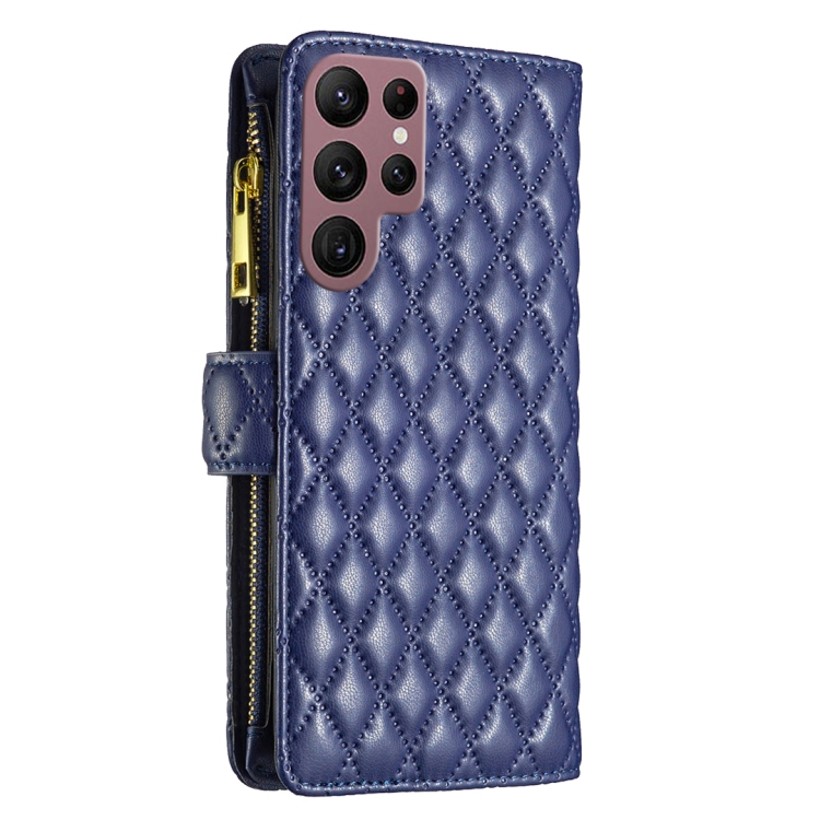 For Samsung Galaxy S22 Ultra 5G Diamond Lattice Zipper Wallet Leather Flip Phone Case(Blue) For Samsung Galaxy S22 Ultra 5G Diamond Lattice Zipper Wallet Leather Flip Phone Case(Blue)