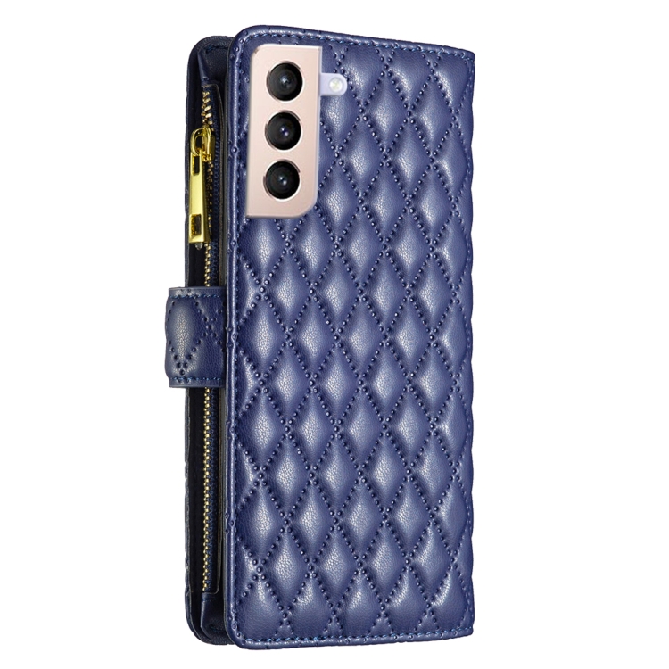 For Samsung Galaxy S21+ 5G Diamond Lattice Zipper Wallet Leather Flip Phone Case(Blue) For Samsung Galaxy S21+ 5G Diamond Lattice Zipper Wallet Leather Flip Phone Case(Blue)