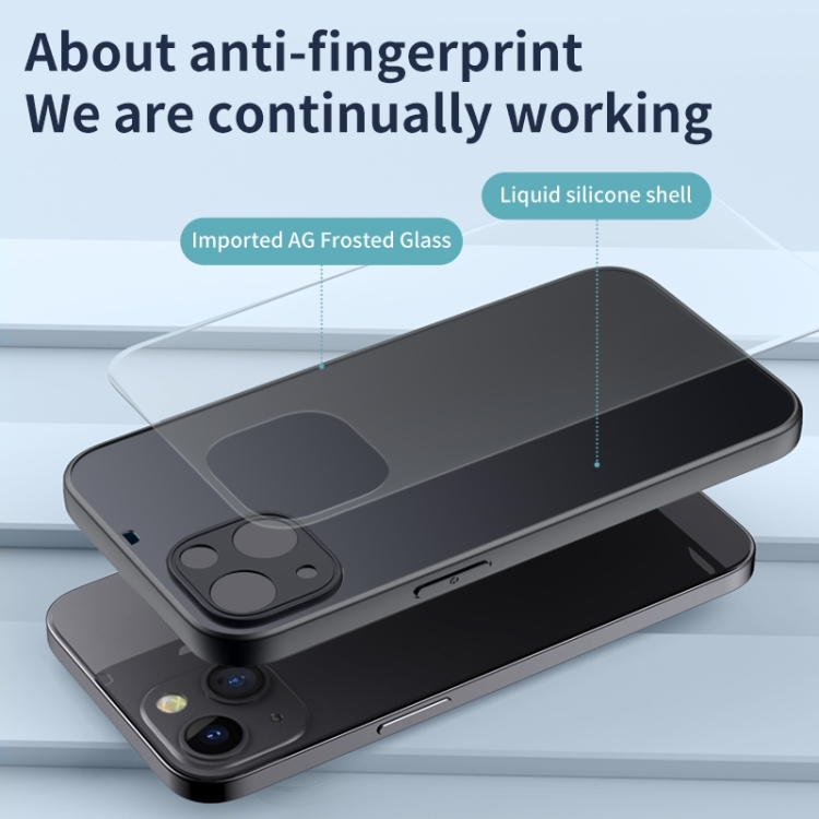 For iPhone 14 Pro AG Matte Glass + Liquid Silicone Skin Feel Case(Navy Blue) For iPhone 14 Pro AG Matte Glass + Liquid Silicone Skin Feel Case(Navy Blue)