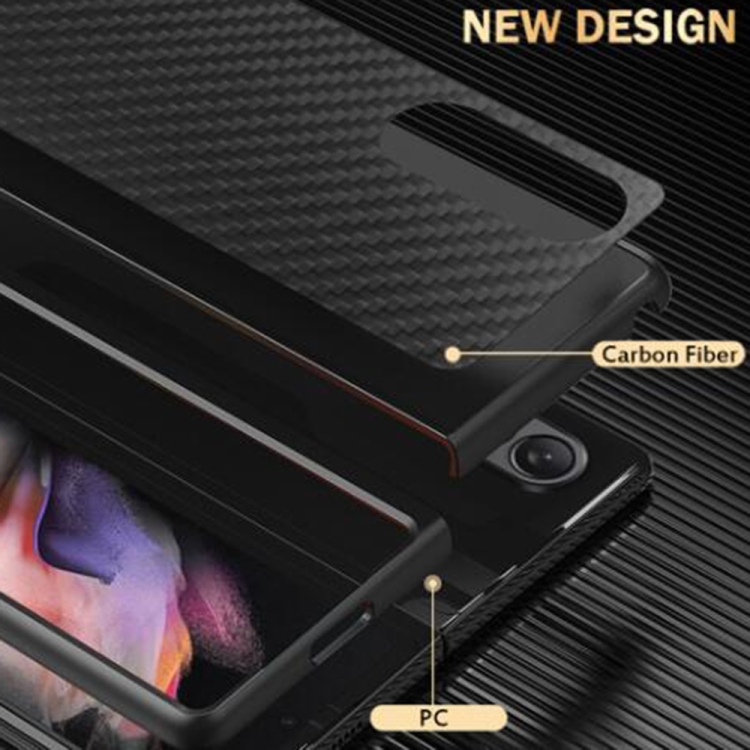 For Samsung Galaxy Z Fold4 Carbon Fiber Texture Skin-friendly Feel Ultra-thin Folding Phone Case with Screen Protector(Black) For Samsung Galaxy Z Fold4 Carbon Fiber Texture Skin-friendly Feel Ultra-thin Folding Phone Case with Screen Protector(Black)