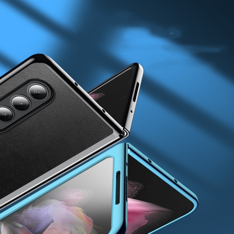 For Samsung Galaxy Z Fold4 Plating Leather Phone Case(Black) For Samsung Galaxy Z Fold4 Plating Leather Phone Case(Black)