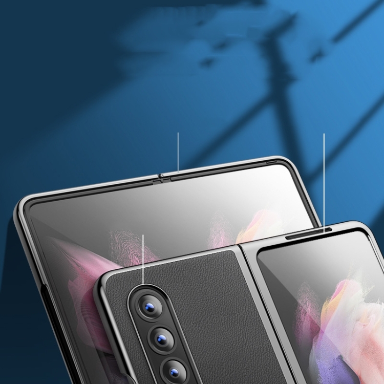 For Samsung Galaxy Z Fold4 Plating Leather Phone Case(Black) For Samsung Galaxy Z Fold4 Plating Leather Phone Case(Black)