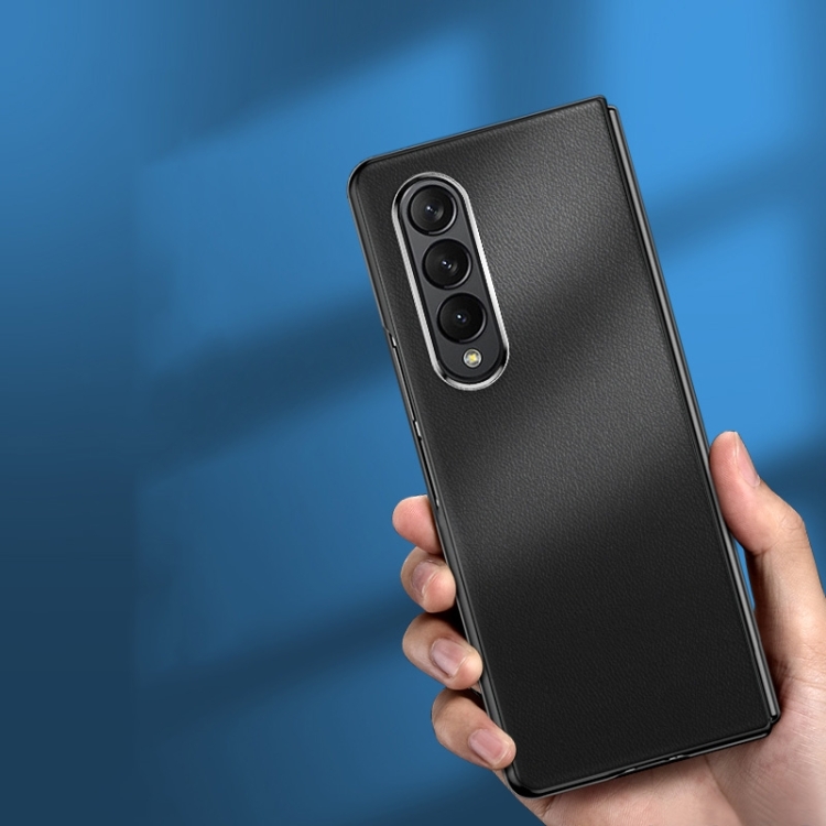 For Samsung Galaxy Z Fold4 Plating Leather Phone Case(Black) For Samsung Galaxy Z Fold4 Plating Leather Phone Case(Black)