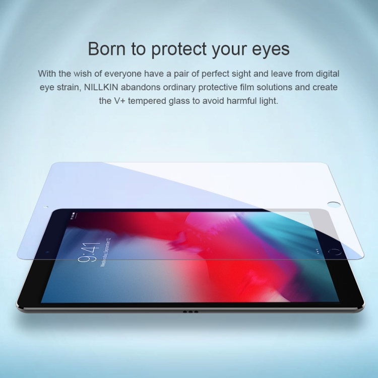 For iPad 9.7 (2018) & (2017) NILLKIN V+ Series 0.33mm 4H Anti-blue Ray Tempered Glass Film For iPad 9.7 (2018) & (2017) NILLKIN V+ Series 0.33mm 4H Anti-blue Ray Tempered Glass Film