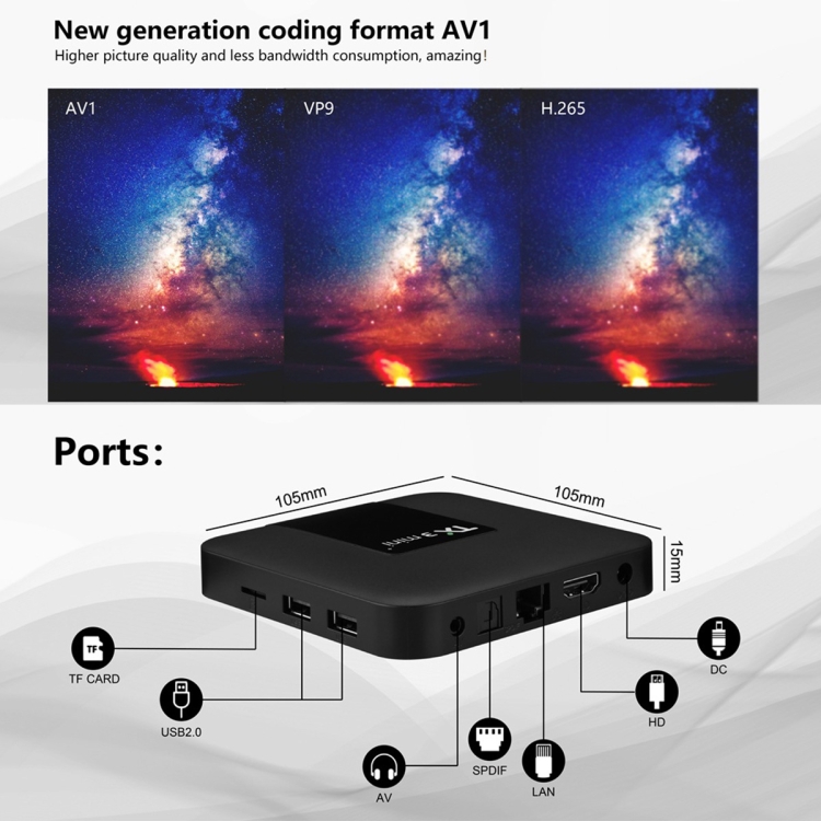 TX3 mini+ Android 11.0 Smart TV Box, Amlogic S905W2 Quad Core, Memoria: 4GB+32GB, 2.4GHz / 5GHz WiFi (Enchufe de la UE) - B5