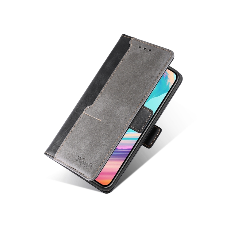 For Samsung Galaxy S22+ Contrast Color Side Buckle Leather Phone Case(Black + Grey) For Samsung Galaxy S22+ Contrast Color Side Buckle Leather Phone Case(Black + Grey)