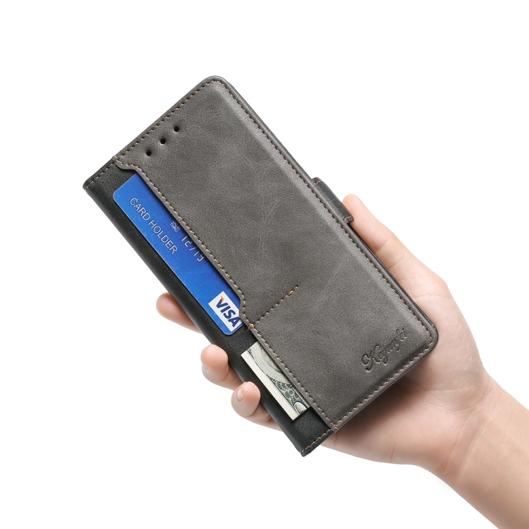 For Samsung Galaxy S22+ Contrast Color Side Buckle Leather Phone Case(Black + Grey) For Samsung Galaxy S22+ Contrast Color Side Buckle Leather Phone Case(Black + Grey)