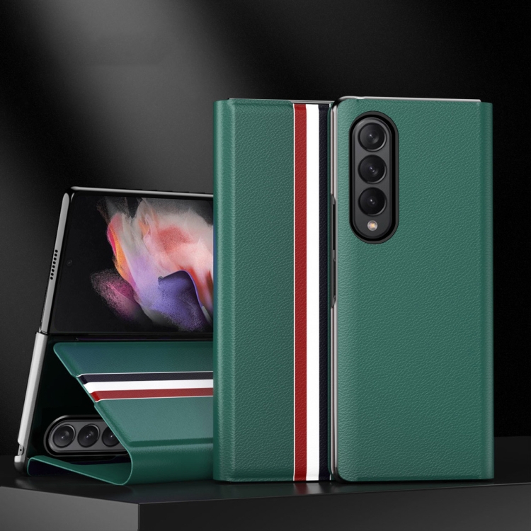 For Samsung Galaxy Z Fold4 Lychee Texture PU Card Slot Leather Case with Holder(Green)