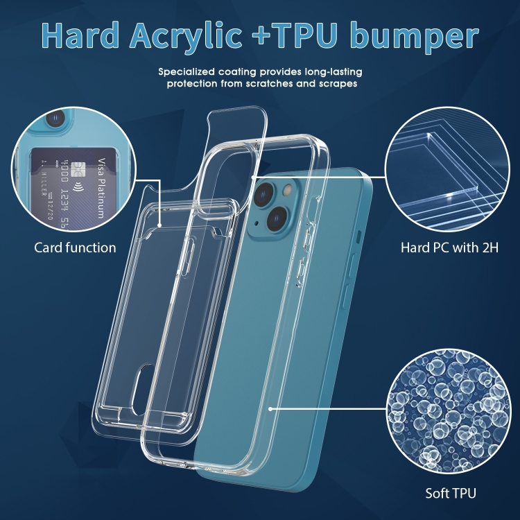 For iPhone 14 Plus Crystal Card Slot PC + TPU Phone Case (Transparent) For iPhone 14 Plus Crystal Card Slot PC + TPU Phone Case (Transparent)
