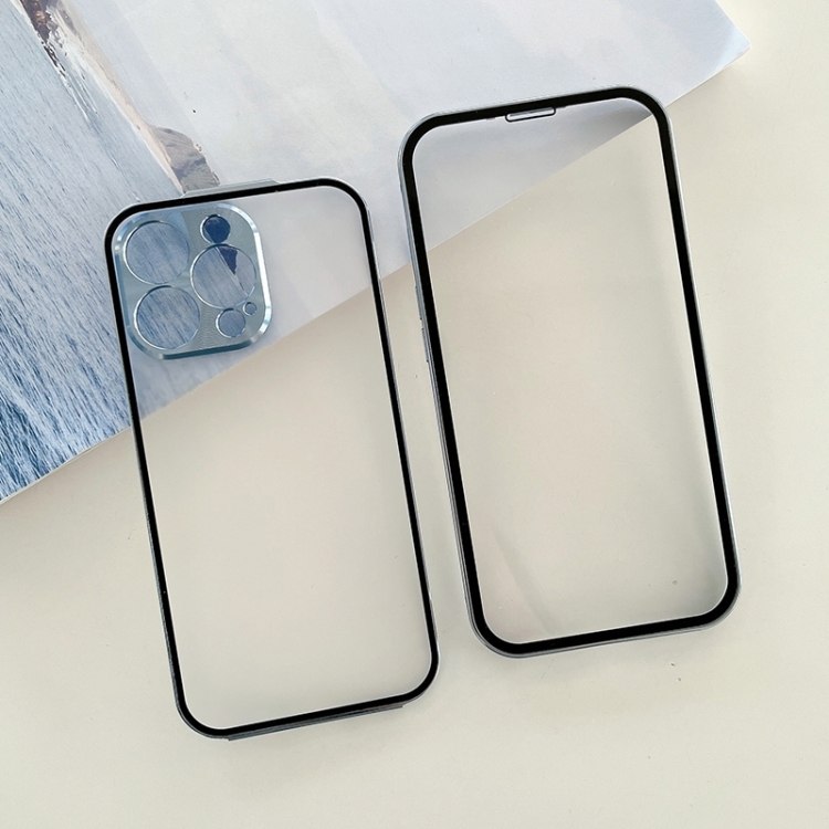 For iPhone 14 Plus Aluminum Alloy Buckle Double-sided Glass Phone Case (Silver) For iPhone 14 Plus Aluminum Alloy Buckle Double-sided Glass Phone Case (Silver)