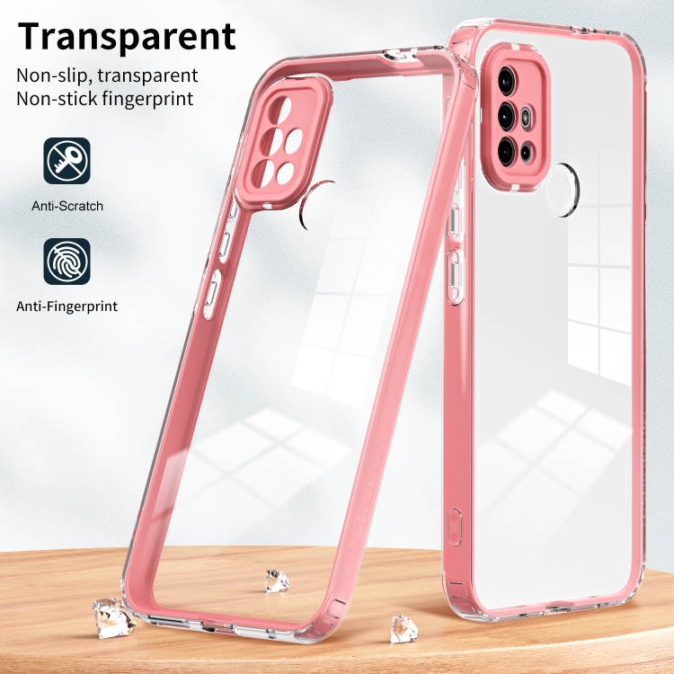 For Motorola Moto G30 3 in 1 Clear TPU Color PC Frame Phone Case Pink