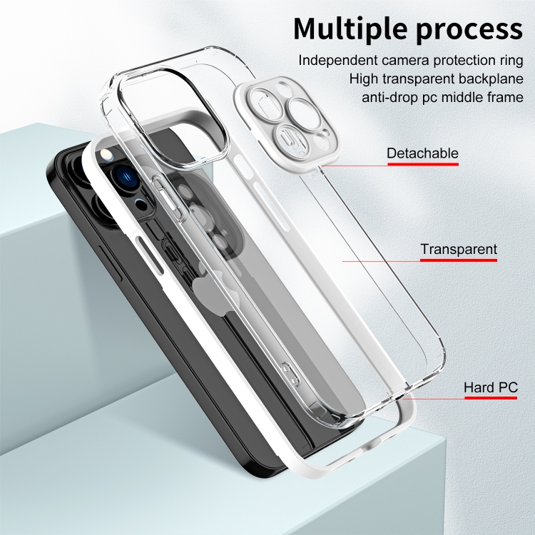 For iPhone 13 Pro Max 3 in 1 Clear TPU Color PC Frame Phone Case (White) For iPhone 13 Pro Max 3 in 1 Clear TPU Color PC Frame Phone Case (White)