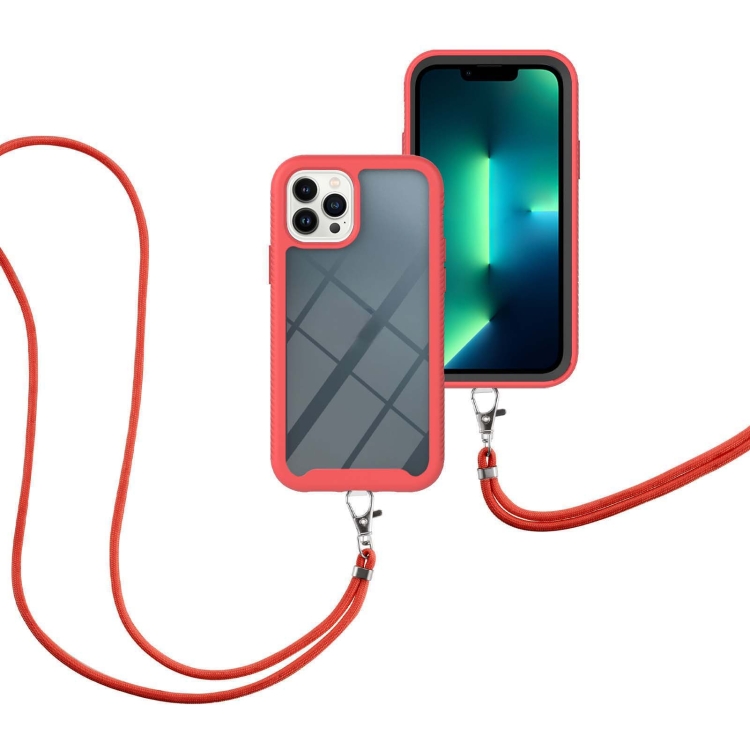 Starry Sky Solid Color Series Shockproof PC + TPU Phone Case with Neck Strap For iPhone 14 Pro Max(Red) Starry Sky Solid Color Series Shockproof PC + TPU Phone Case with Neck Strap For iPhone 14 Pro Max(Red)