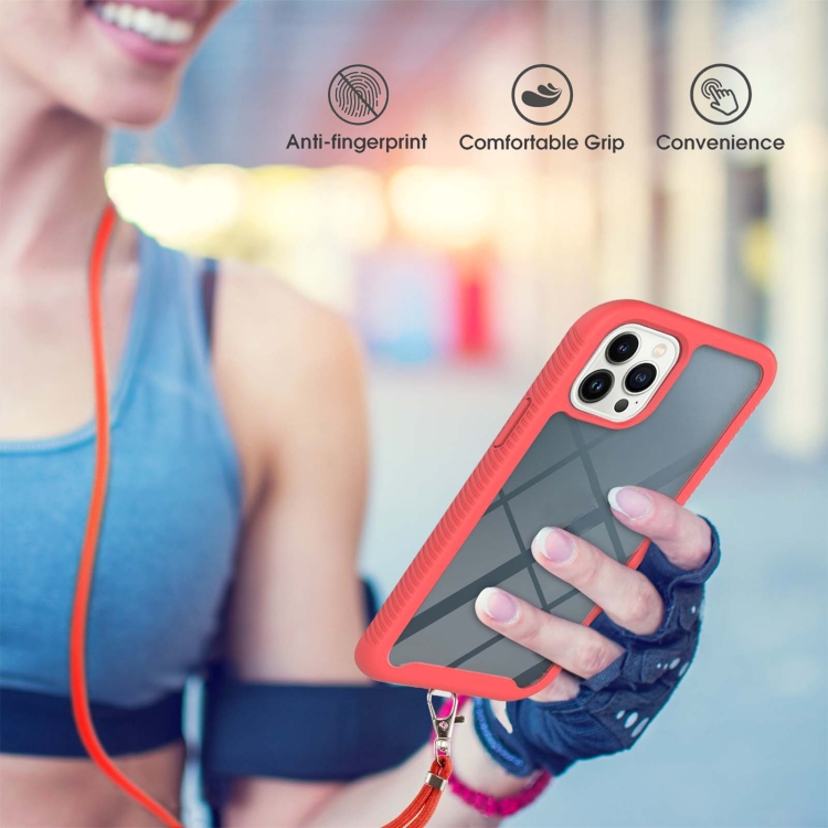 Starry Sky Solid Color Series Shockproof PC + TPU Phone Case with Neck Strap For iPhone 14 Pro Max(Red) Starry Sky Solid Color Series Shockproof PC + TPU Phone Case with Neck Strap For iPhone 14 Pro Max(Red)