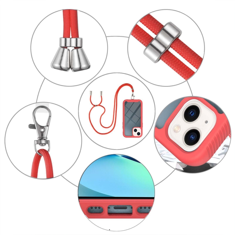 Starry Sky Solid Color Series Shockproof PC + TPU Phone Case with Neck Strap For iPhone 14 Max(Red)