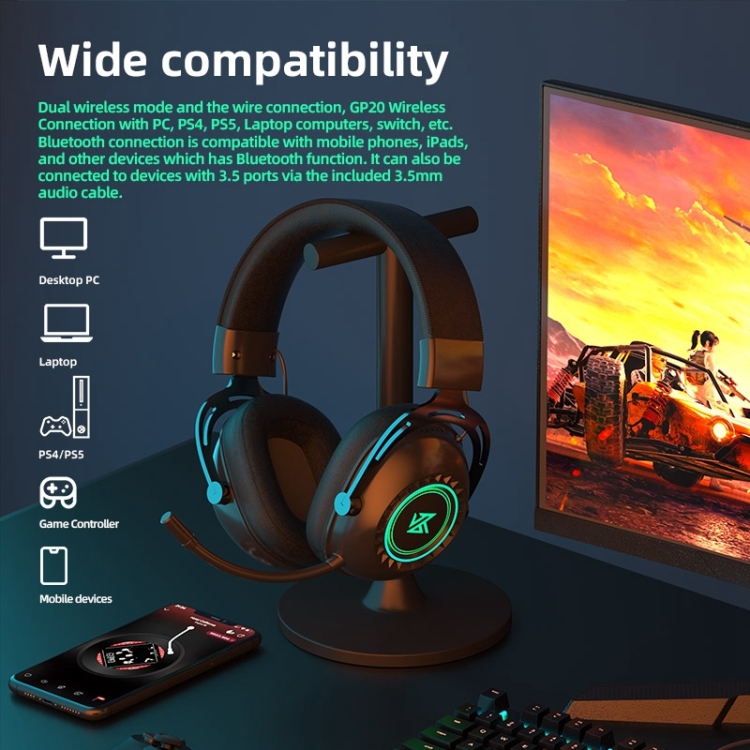 KZ-GP20 Bluetooth/2.4G Dual Mode Gaming RGB Lighting Headphones(Black) KZ-GP20 Bluetooth/2.4G Dual Mode Gaming RGB Lighting Headphones(Black)