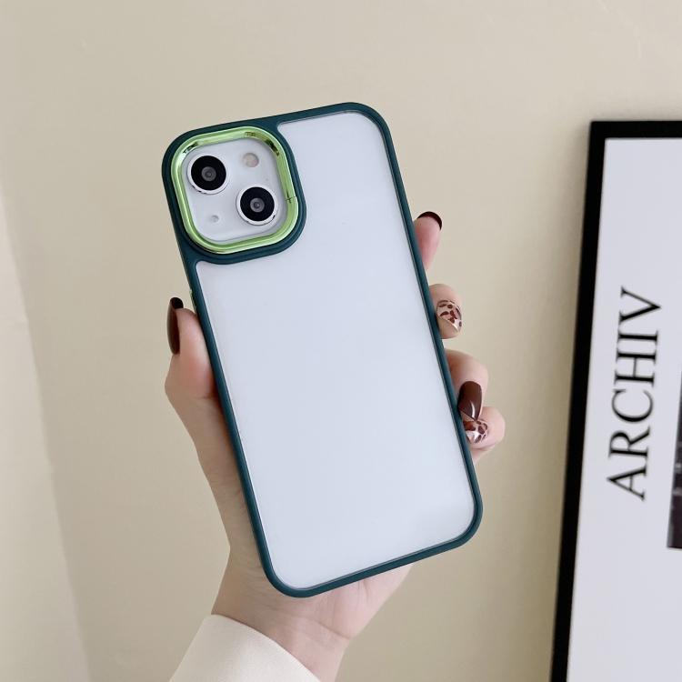 For iPhone 14 Pro 3 in 1 Electroplated Acrylic Phone Case(Dark Green)