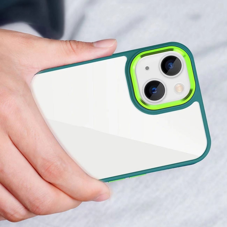 For iPhone 14 Pro 3 in 1 Electroplated Acrylic Phone Case(Dark Green)