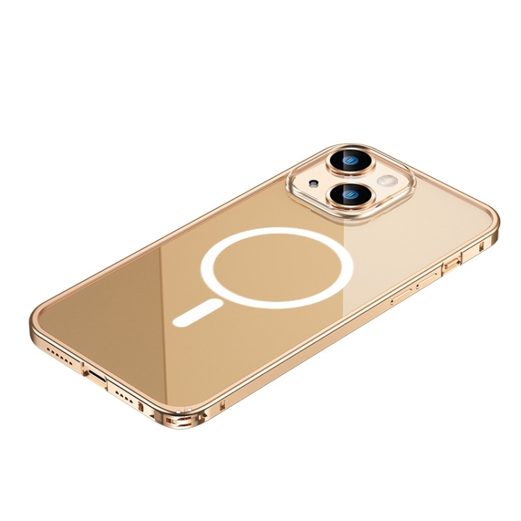 For iPhone 14 Plus Transparent MagSafe Magnetic Phone Case with Lens Film (Gold) For iPhone 14 Plus Transparent MagSafe Magnetic Phone Case with Lens Film (Gold)