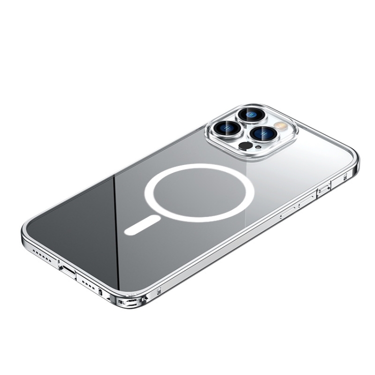 For iPhone 14 Pro Transparent MagSafe Magnetic Phone Case with Lens Film(Silver) For iPhone 14 Pro Transparent MagSafe Magnetic Phone Case with Lens Film(Silver)