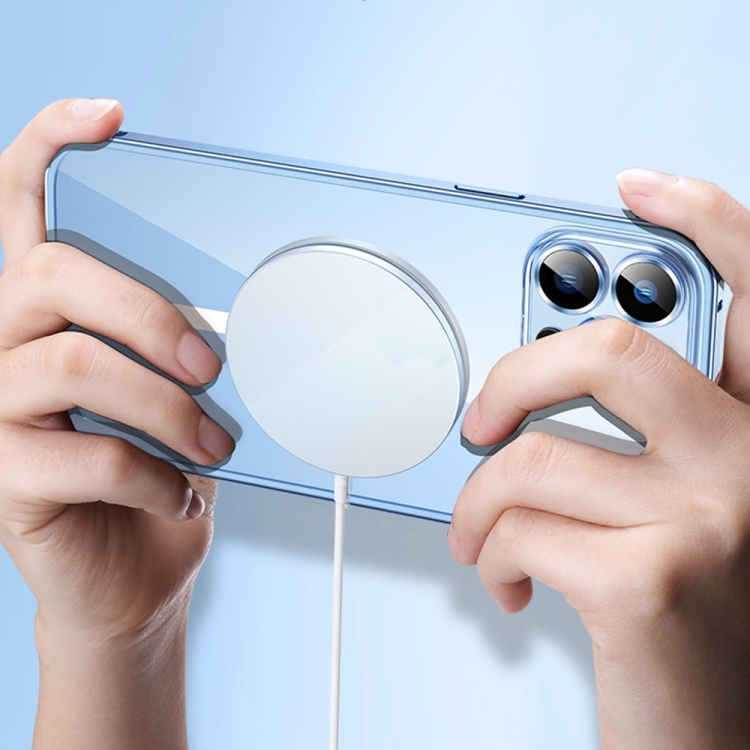For iPhone 14 Pro Transparent MagSafe Magnetic Phone Case with Lens Film(Silver) For iPhone 14 Pro Transparent MagSafe Magnetic Phone Case with Lens Film(Silver)