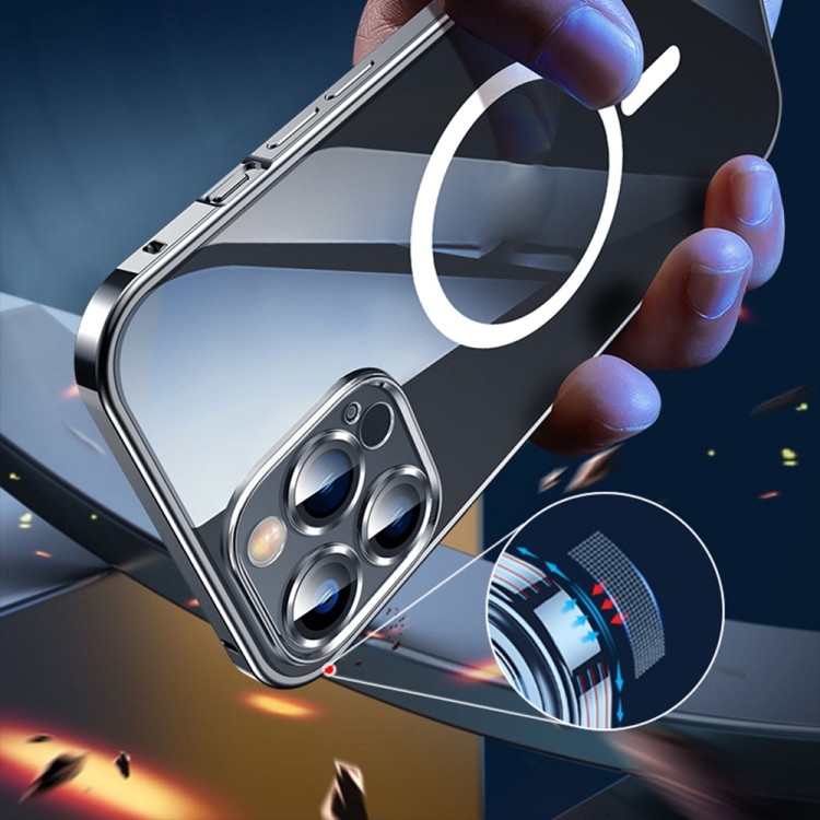For iPhone 14 Pro Transparent MagSafe Magnetic Phone Case with Lens Film(Silver) For iPhone 14 Pro Transparent MagSafe Magnetic Phone Case with Lens Film(Silver)