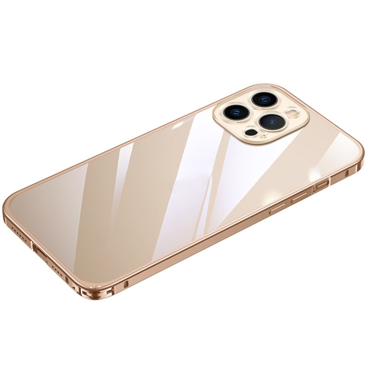 For iPhone 14 Metal Frame HD Transparent Phone Case (Gold) For iPhone 14 Metal Frame HD Transparent Phone Case (Gold)