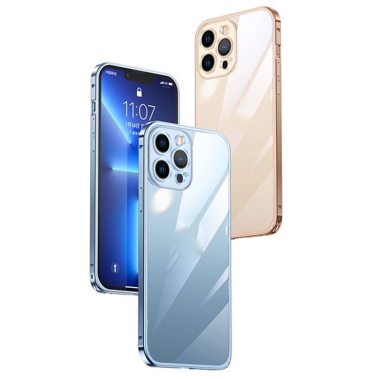 For iPhone 14 Metal Frame HD Transparent Phone Case (Gold) For iPhone 14 Metal Frame HD Transparent Phone Case (Gold)