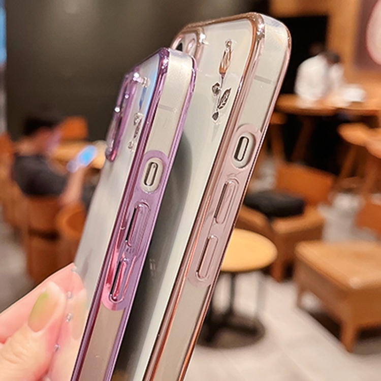 For iPhone 14 Rose Pattern Electroplating Silicone Phone Case (Pink) For iPhone 14 Rose Pattern Electroplating Silicone Phone Case (Pink)