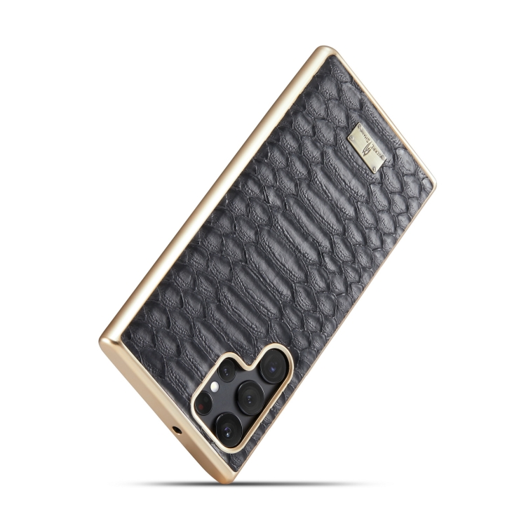 For Samsung Galaxy S22 5G Fierre Shann Python Texture Electroplating PU Phone Case(Black) For Samsung Galaxy S22 5G Fierre Shann Python Texture Electroplating PU Phone Case(Black)