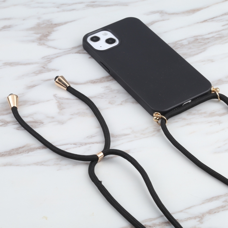 For iPhone 14 Wheat Straw Material + TPU Shockproof Phone Case with Neck Lanyard (Black) For iPhone 14 Wheat Straw Material + TPU Shockproof Phone Case with Neck Lanyard (Black)