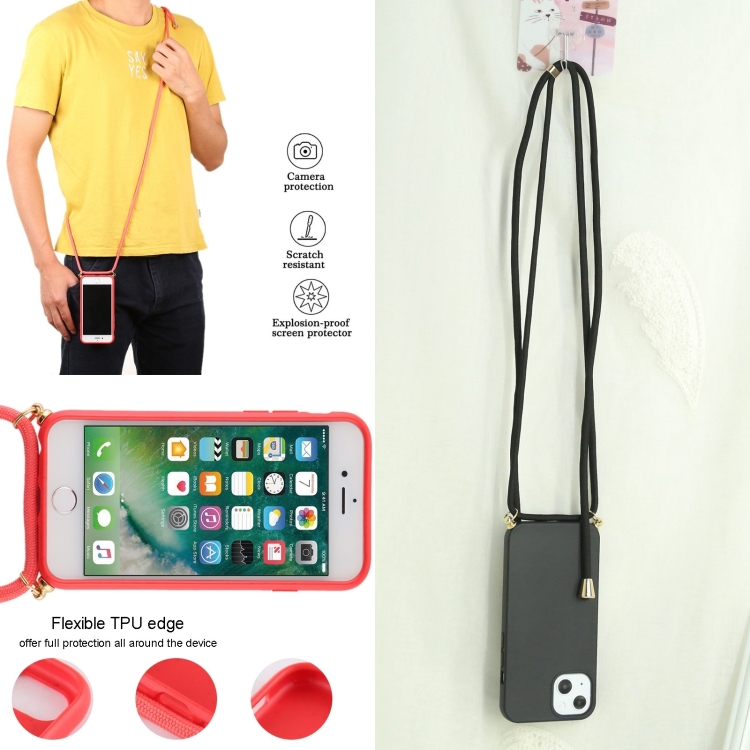 For iPhone 14 Wheat Straw Material + TPU Shockproof Phone Case with Neck Lanyard (Black) For iPhone 14 Wheat Straw Material + TPU Shockproof Phone Case with Neck Lanyard (Black)