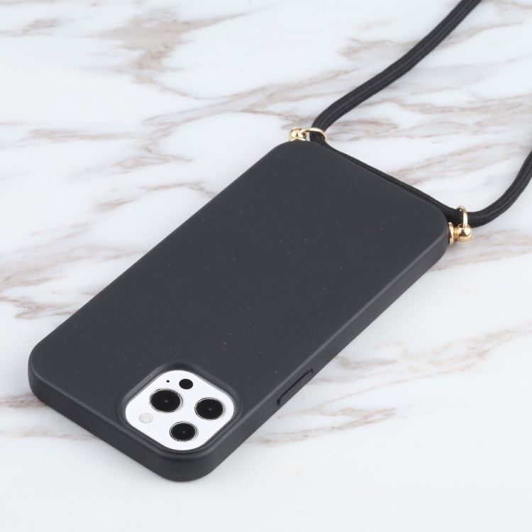 For iPhone 14 Pro Wheat Straw Material + TPU Shockproof Phone Case with Neck Lanyard(Black) For iPhone 14 Pro Wheat Straw Material + TPU Shockproof Phone Case with Neck Lanyard(Black)